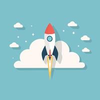 Rocket launch illustration with clouds vector art