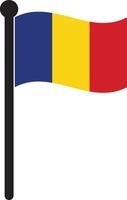 Waving Romania flag . Waving flag Romania on flagpole Isolated on white background. Vector illustration