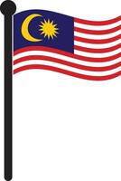 Waving Malaysia flag with flag pole . Flag of Malaysia , Malaysia flag vector illustration