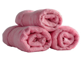 ai genererad rullad lila frotté handdukar, isolerat. spa behandlingar png