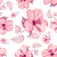 AI generated a pattern of pink flowers and leaves on a seamless pattern background png