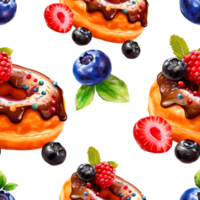 AI generated A pattern of lots of sweet falling donuts on  background. Berry mix for your design. png