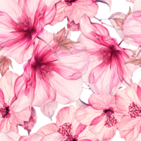 AI generated a pattern of pink flowers and leaves on a seamless pattern background png