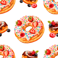 AI generated A pattern of lots of sweet falling donuts on background. Berry mix for your design. png