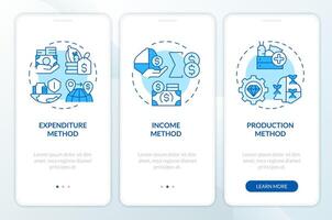 nacional económico cálculo azul inducción móvil aplicación pantalla. recorrido 3 pasos editable gráfico instrucciones con lineal conceptos. ui, ux, gui modelo vector