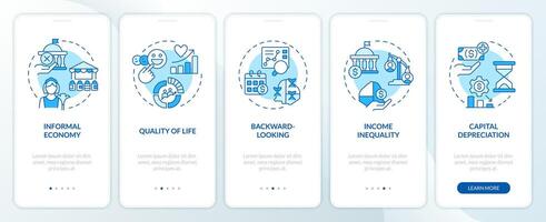 Positive economic growth blue onboarding mobile app screen. Walkthrough 5 steps editable graphic instructions with linear concepts. UI, UX, GUI template vector