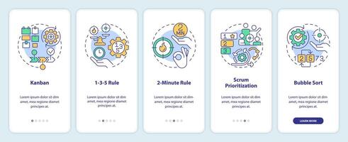 Prioritization tools onboarding mobile app screen. Time management. Walkthrough 5 steps editable graphic instructions with linear concepts. UI, UX, GUI template vector