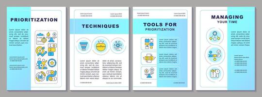 Prioritization techniques brochure template. Time management. Leaflet design with linear icons. Editable 4 vector layouts for presentation, annual reports