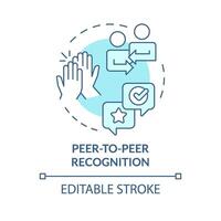 Peer to peer recognition soft blue concept icon. Coworker support. Team spirit. Workplace culture. Colleague appreciation. Round shape line illustration. Abstract idea. Graphic design. Easy to use vector