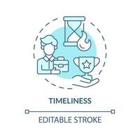 Timeliness soft blue concept icon. Employee recognition criteria. Prompt appreciation. Boost morale. Time management. Round shape line illustration. Abstract idea. Graphic design. Easy to use vector