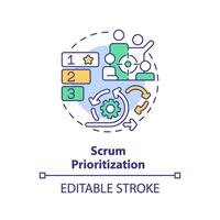 Scrum prioritization multi color concept icon. Teamwork organization. Round shape line illustration. Abstract idea. Graphic design. Easy to use in infographic, promotional material, article, blog post vector