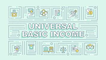 Universal basic income turquoise word concept. National economy. Typography banner. Flat design. Vector illustration with title text, editable line icons. Ready to use