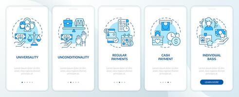 Wages and salaries blue onboarding mobile app screen. Unequal income. Walkthrough 5 steps editable graphic instructions with linear concepts. UI, UX, GUI template vector