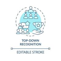 Top down recognition soft blue concept icon. Acknowledging employee. Organization hierarchy. Workplace culture. Round shape line illustration. Abstract idea. Graphic design. Easy to use vector