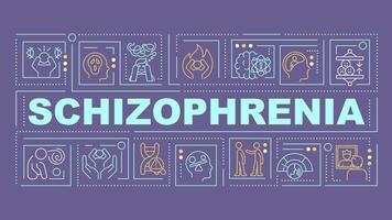 Schizophrenia blue word concept. Personality disorder. Psychotic symptoms. Typography banner. Flat design. Vector illustration with title text, editable line icons. Ready to use