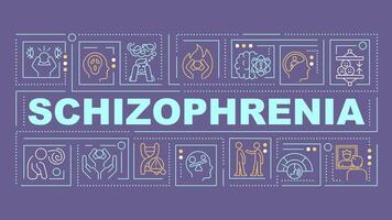 Schizophrenia blue word concept. Personality disorder. Psychotic symptoms. Typography banner. Flat design. Vector illustration with title text, editable line icons. Ready to use