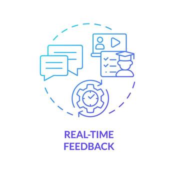 tiempo real retroalimentación azul degradado concepto icono. entrenamiento y comunicación. aprendices recibir comentario. redondo forma línea ilustración. resumen idea. gráfico diseño. fácil a utilizar en presentación vector