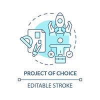 Project of choice soft blue concept icon. Employee recognition. Lead project. Career opportunity. Project management. Round shape line illustration. Abstract idea. Graphic design. Easy to use vector