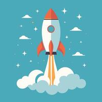 Rocket launch illustration with clouds vector art