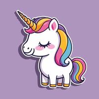 linda kawaii unicornio pegatina diseño vector ilustración