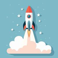 Rocket launch illustration with clouds vector art