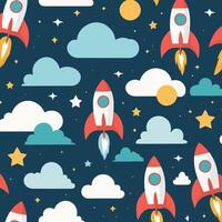 Rocket launch illustration with clouds vector art