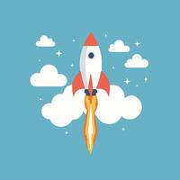 Rocket launch illustration with clouds vector art