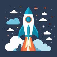 Rocket launch illustration with clouds vector art