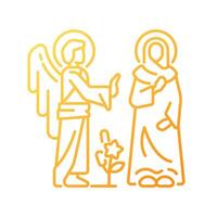 Annunciation gradient linear vector icon. Virgin Mary with Angel Gabriel. Mary becomes mother of Jesus Christ. Thin line color symbol. Modern style pictogram. Vector isolated outline drawing