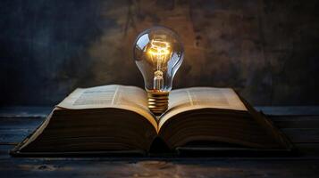 AI generated A glowing light bulb hovers over an open book a classic metaphor for ideas photo