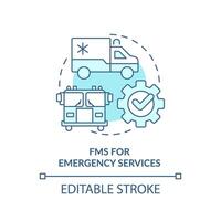 fms para emergencia servicios suave azul concepto icono. público seguridad, especializado equipo. redondo forma línea ilustración. resumen idea. gráfico diseño. fácil a utilizar en infografía, presentación vector