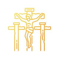 Crucifixion of Jesus gradient linear vector icon. Jesus Christ dying on cross. Good friday. Symbol of faith. Thin line color symbol. Modern style pictogram. Vector isolated outline drawing