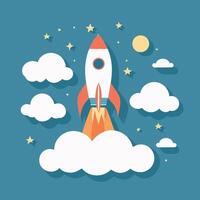 Rocket launch illustration with clouds vector art