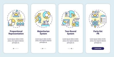 Electoral systems onboarding mobile app screen. Democracy ballots. Walkthrough 4 steps editable graphic instructions with linear concepts. UI, UX, GUI template vector