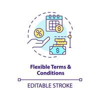 Flexible terms and conditions multi color concept icon. Loan amounts and repayment schedules. Round shape line illustration. Abstract idea. Graphic design. Easy to use in marketing vector