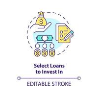 Select loans to invest in multi color concept icon. Choose loans to fund. Peer-to-peer lending. Investment. Round shape line illustration. Abstract idea. Graphic design. Easy to use in marketing vector