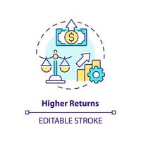 Higher returns multi color concept icon. Effective investment management. Peer-to-peer lending. Profits. Round shape line illustration. Abstract idea. Graphic design. Easy to use in marketing vector