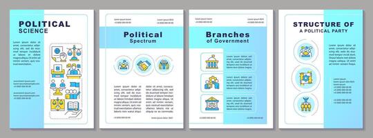 Political science blue brochure template. Government structure. Leaflet design with linear icons. Editable 4 vector layouts for presentation, annual reports