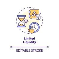 Limited liquidity multi color concept icon. Peer-to-peer lending. Difficult to buy, sell an asset quickly. Round shape line illustration. Abstract idea. Graphic design. Easy to use in marketing vector