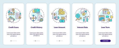 Essential lending elements onboarding mobile app screen. Peer-to-peer walkthrough 5 steps editable graphic instructions with linear concepts. UI, UX, GUI template vector