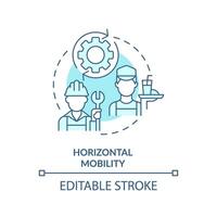 Horizontal mobility soft blue concept icon. Changing occupation. Same social level. Working class. Career change. Round shape line illustration. Abstract idea. Graphic design. Easy to use vector