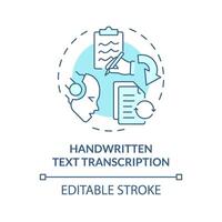 Handwritten text transcription soft blue concept icon. Optical character recognition. Round shape line illustration. Abstract idea. Graphic design. Easy to use in infographic, presentation vector