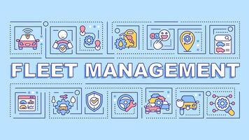 Fleet management turquoise word concept. Vehicle maintenance. Typography banner. Flat design. Vector illustration with title text, editable line icons. Ready to use