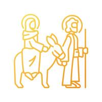 Journey to Bethlehem gradient linear vector icon. Mary and Joseph. Biblical scene. Virgin Mary, mother of Jesus. Thin line color symbol. Modern style pictogram. Vector isolated outline drawing