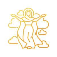 Ascended virgin mary gradient linear vector icon. Assumption of Mary to heaven. Immaculate mother of God. Thin line color symbol. Modern style pictogram. Vector isolated outline drawing