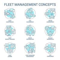 Fleet management soft blue concept icons. Vehicle maintenance. Efficiency monitoring, inventory control. Operational cost reduce. Icon pack. Vector images. Round shape illustrations. Abstract idea