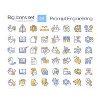 Prompt engineering RGB color icons set. Design instructions. Test and optimize tasks. Chatbot interaction. Isolated vector illustrations. Simple filled line drawings collection. Editable stroke