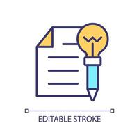 Creative content creation RGB color icon. Innovative idea. Take notes. Conceptual thinking. Writing and planning. Isolated vector illustration. Simple filled line drawing. Editable stroke