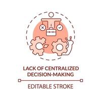 Centralized decision-making lack red concept icon. Prolong process of coming to conclusion. Round shape line illustration. Abstract idea. Graphic design. Easy to use in promotional material vector