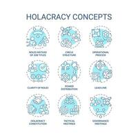 Holacracy structure soft blue concept icons. Power distribution. Operational process. Governance meetings. Icon pack. Vector images. Round shape illustrations for promotional material. Abstract idea